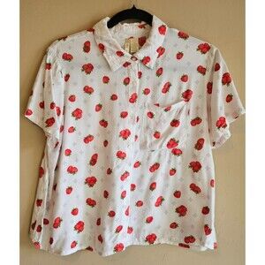 Shirt Pink Strawberry Rayon Cotton Button Up Short Sleeve Japana sz L